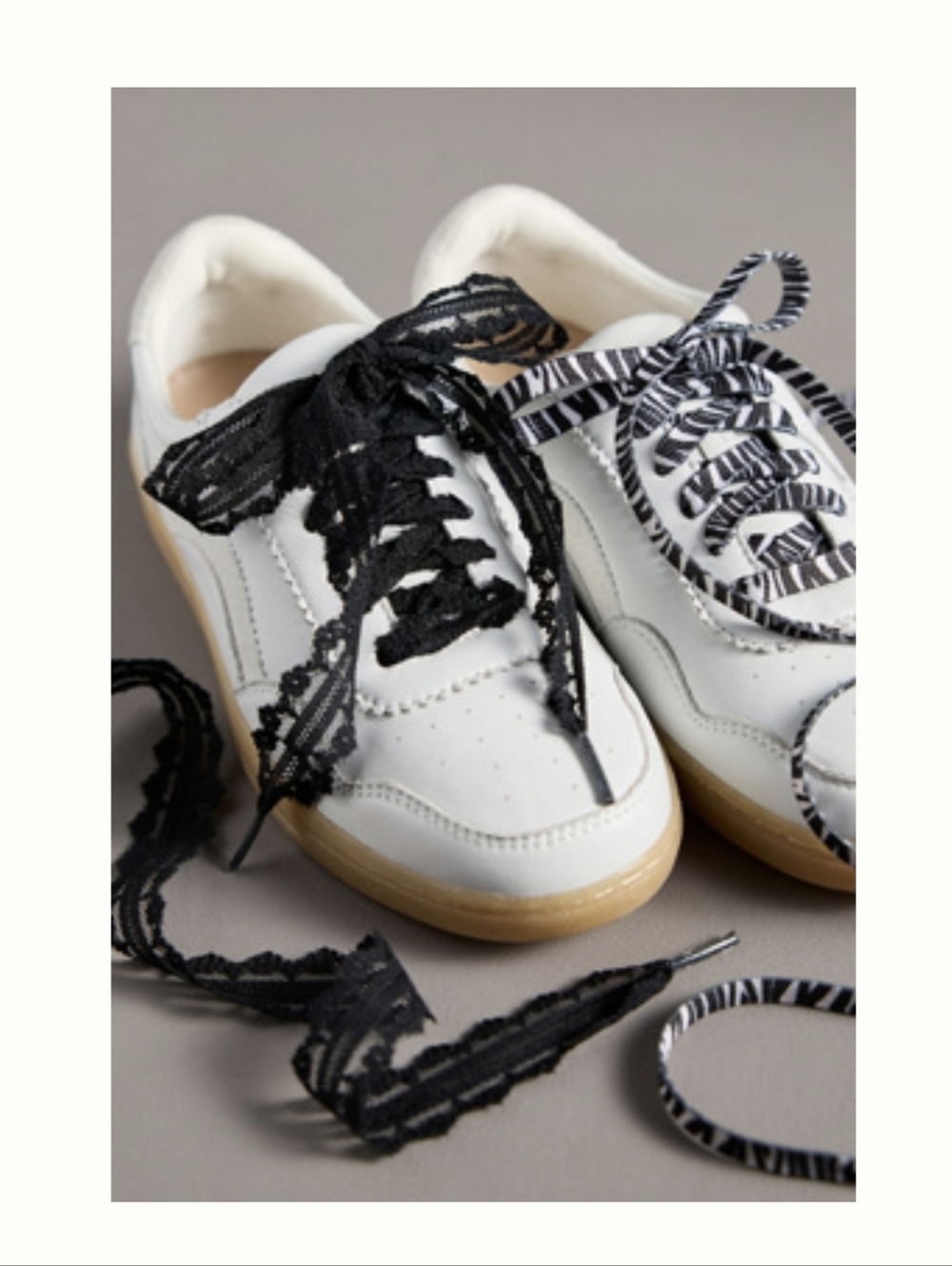 Anthropologie Black Lace & Zebra-Print Set Of 2 Shoelaces, New With Tags